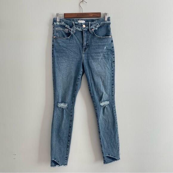 Good American | Women’s Good Legs Frayed Jeans Blue612 Denim Skinny Distressed 8 - Picture 2 of 9